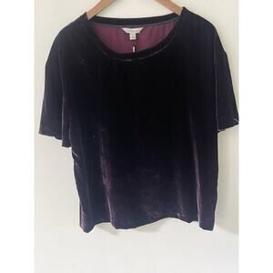 Calvin Klein Jeans Women's Large Purple Velvet Top Blouse Shirt Short Sleeve